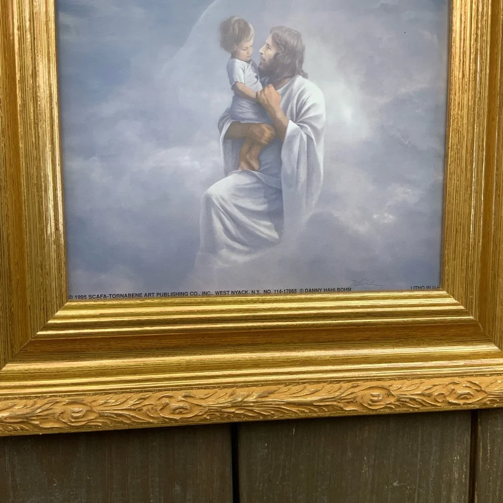 Vintage Danny Hahlbohm 1995 Litho Print Rare Jesus Child Dove Gold Ornate Frame